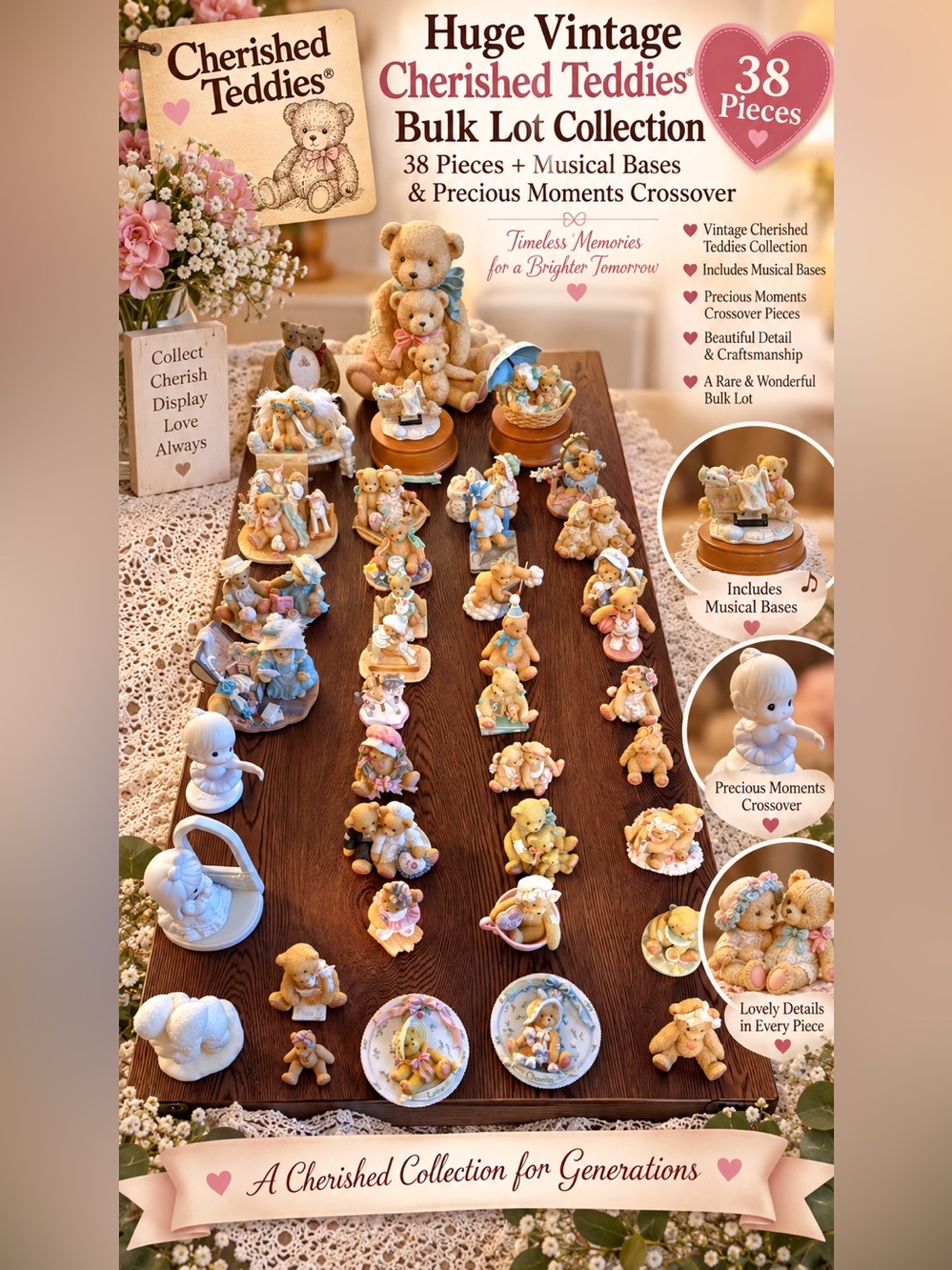 Vintage Cherished Teddies Collection Huge Lot of 35+ Pieces!